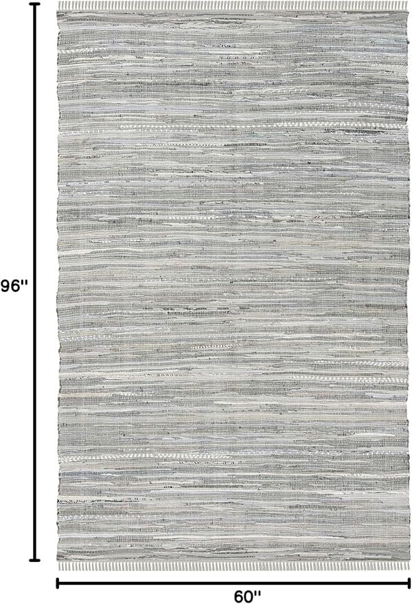 SAFAVIEH Rag Rug Collection Area Rug - 5' x 8', Grey, Handmade Boho Stripe Cotton, Ideal for High Traffic Areas in Living Room, Bedroom (RAR121A)