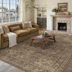 8x10 Brown Washable Vintage Area Rug for Living Room Bedroom Soft Tranditional Non Slip Large Throw Rug Lightweight Floral Low Pile Distressed Carpet Office Playroom Dining Room