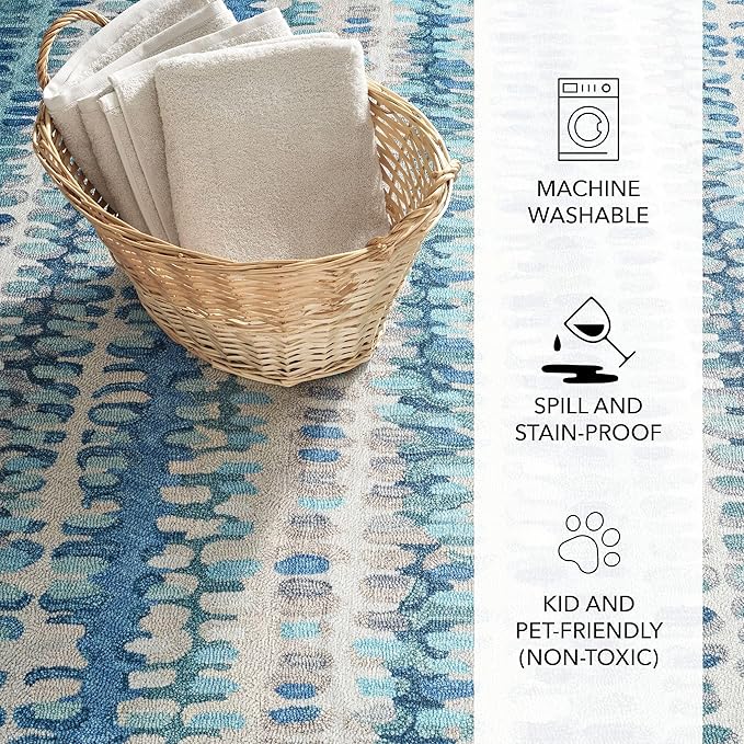 Dash and Albert Paint Chip Machine Washable Area Rug - Runner - 2.5' x 8' Blue - Geometric Accent Rug - Anti-Slip Backing, Lightweight, Machine Washable, High Traffic Areas Kitchen, Mudroom, Entryway
