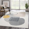 Abani Rugs Cream and Gray 8 ft. x 10 ft.(7'9"x10'2") Mid-Century Rug with Circles and Lines. Neutral Tones of Cream, Gray and a pop of Yellow. Minimalistic Design Turkish Stain Resistant Area Rug.