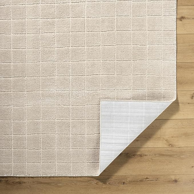 Livabliss x Our PNW Home Cascade Minimalist Grid Area Rug, 9'2" x 12', Light Beige