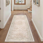Hallway Runner Rug 2x5 Washable Beige Vintage Distressed Runner Oriental Soft Thin Indoor Carpet Non Slip Low Pile Throw Rug for Kitchen Bedroom Laundry Bedside Entryway