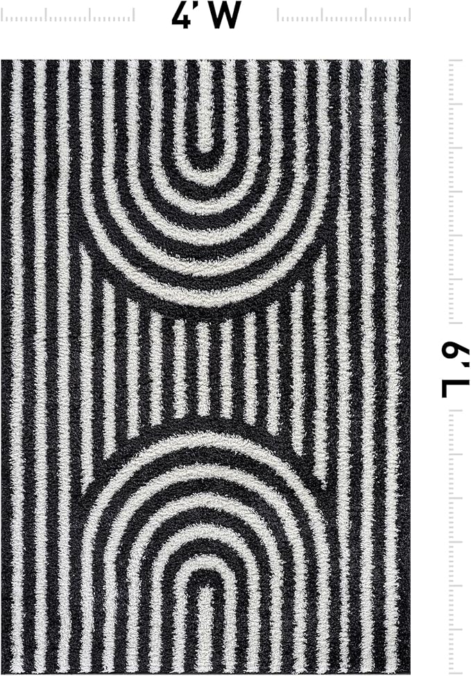 Rugshop Abstract Arch Shag Area Rug Anthracite Dark Gray 4' x 6' Ideal for Small Living Rooms, Offices, or Beside The Bed