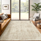 5x7 Area Rugs Brown Low Pile Indoor Washable Trendy Faded Style Floral Rugs for Bedroom Living Room Dining Room Foldable Non-Slip Thin Print Mat