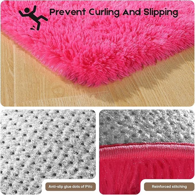 8x10 Area Rugs for Living Room, Fluffy Large Rugs for Bedroom, Soft Shag Fuzzy Non-Slip Carpet for Kids Boys and Girls Nursery Room Dorm Indoor Home Decor (Hot Pink, 8ft x 10ft)