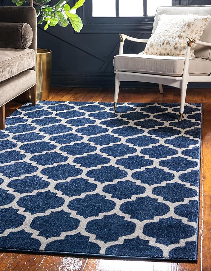 Rugs.com Lattice Collection Rug – 9' x 12' Dark Blue Medium Rug Perfect for Living Rooms, Large Dining Rooms, Open Floorplans