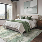 8x10 Area Rugs Washable Green Rug for Living Room Bedroom, Abstract Modern Large Rug Non Slip, Water Repellent Low Pile Soft Carpet for Dining Room, Light Green
