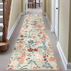 Floral Runner Rug 2x8 Washable Hallway Long Beige Bedroom Carpet Non Slip Indoor Boho Kitchen Low Pile Accent Rug Lightweight Soft for Bathroom Dining Laundry Living Room