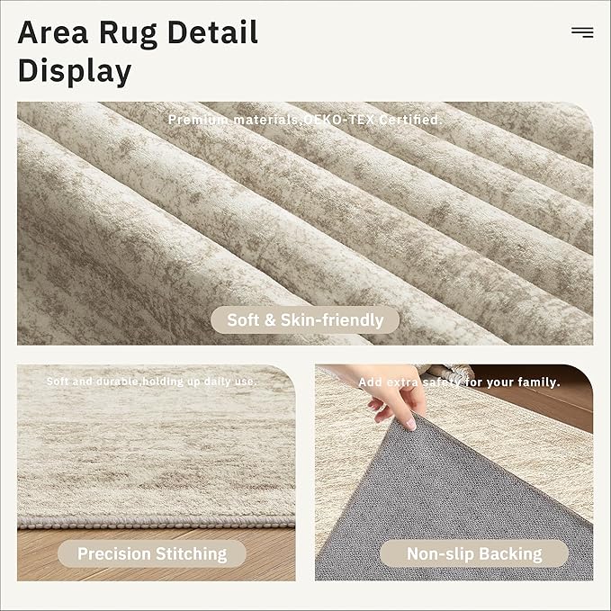 Runner Rug 2'6" x 14' Washable Non-Slip Runner Rugs for Kitchen Bathroom Laundry Room Vintage Ultra Thin Runners for Hallway Entryway Beige