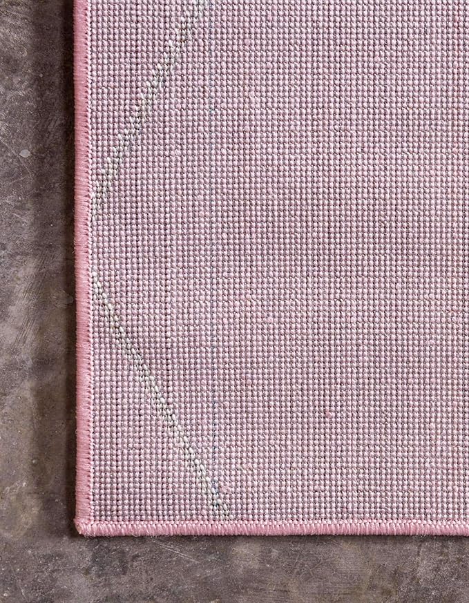 Unique Loom Trellis Frieze Collection Area Rug - Geometric (7' Square, Light Pink/ Ivory)