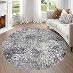 6ft Round Area Rug Living Room Rugs - 6x6 Washable Large Soft Indoor Neutral Modern Abstract Low Pile Rug Carpet for Bedroom Dining Room Farmhouse Home Office - Grey
