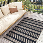 Lahome Striped Easy Jute Washable Rug, 3x5 Outdoor Porch Patio Entryway Rug Indoor Outdoor Carpet for Living Room, Farmhouse Neutral Non Slip Black Carpet for Backyard Bedroom Kitchen