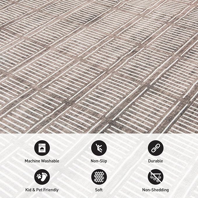 Rugshop Bohemian Stripe Lines Washable Non Slip Area Rug 8' x 10' Brown