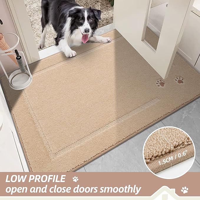 BEQHAUSE Dog Door Mat for Muddy Paws 32"x48" Dirt Trapper Absorbent Doormat Non Slip Entryway Rugs Washable Stain Resistant Welcome Floor Mat Soft Low-Profile for Front Back Door, Beige