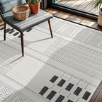 CAMILSON Modern Rug 6x9 Luxury Geometric Pattern Micro Loop Area Rugs Soft High and Low Pile Stain Resistant Easy to Clean Non-Shedding Durable Living Room Office Indoor Carpet (White/Black)