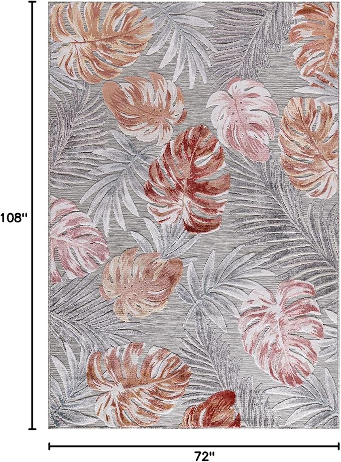 CAMILSON Indoor Outdoor Rug, Multi Color 6’x9’ Leaf Tropical Botanical Area Rugs for Indoor and Outdoor patios, Easy-Cleaning Non-Shedding Living Room, Garden and Kitchen Washable Outside Carpet (6x9)
