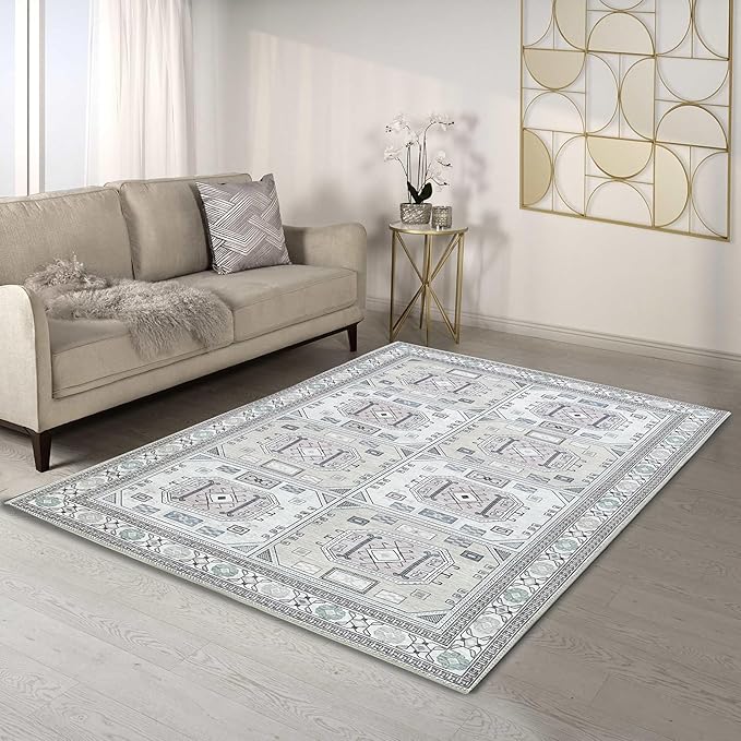 Fame Living Faded Oushak Rug, Turkish Vintage Floral Pastel Large Oversized Area Rugs for Living Room Dining Bedroom Kitchen Bathroom Nursery (848BrCr, 2'5" x 4'9")