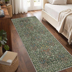 Bavni Floral Hallway Runner Rug 2'6" x 8', Washable Non Skid Boho Carpet for Entryway Kitchen Laundry Room, Soft Ultra Thin Botanical Long Runner for Indoor Floor Decor, Emerald Green
