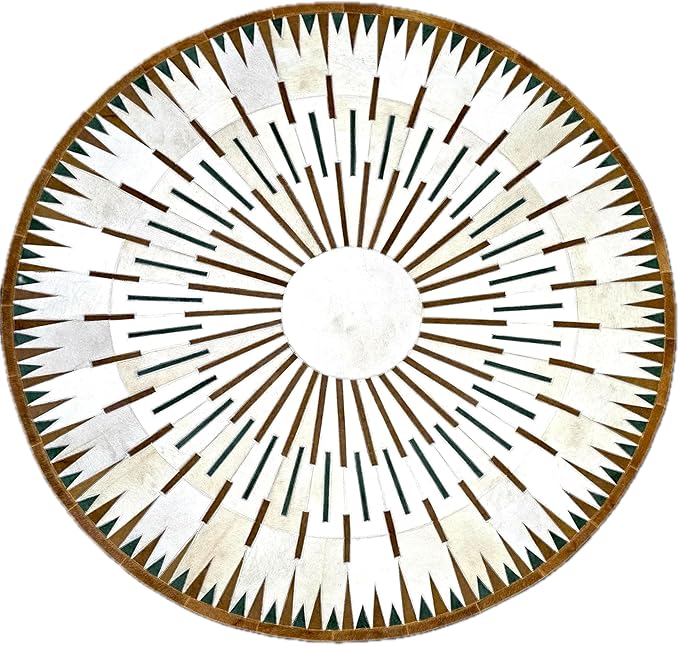 Sn Alef Home Round Designer Rug for Living Room | Handcrafted Black & White Boho Floor Carpet | Modern Ethnic Circular Mat for Home Décor & Meditation Space(White_8x8)