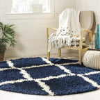 SAFAVIEH Dallas Shag Collection Area Rug - 6' Round, Navy & Ivory, Trellis Design, Non-Shedding & Easy Care, 1.5-inch Thick Ideal for High Traffic Areas in Living Room, Bedroom (SGD257N)