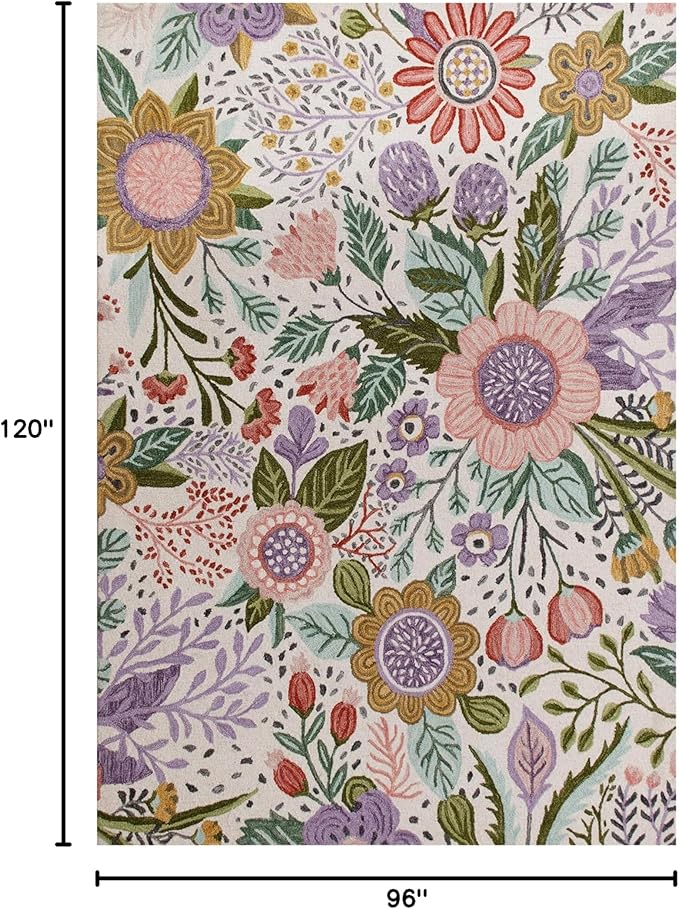 Hand-Tufted Floral Area Rug - Colorful Garden Design with Beautiful Flower Patterns - Modern Style Premium Carpet for Living Room & Bedroom or Kitchen (2.6'x8')