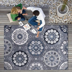 CAMILSON Indoor Outdoor Rug 9x12 Bohemian Medallion Floral Area Rugs for Indoor and Outdoor Patios Easy-Cleaning Non-Shedding Living Room Garden and Kitchen Washable Outside Carpet (9 x 12 / Navy)
