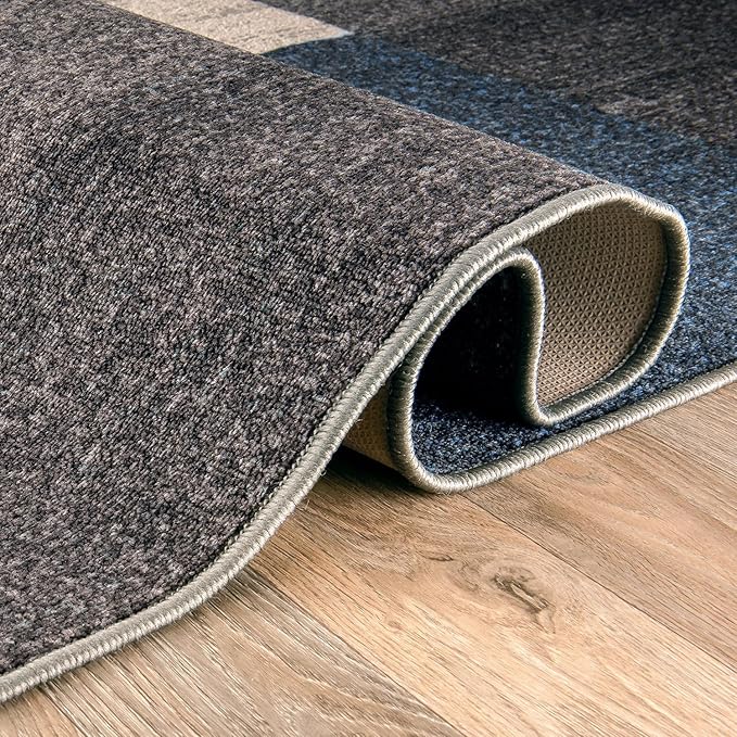 Rugshop Modern Boxes Design Non-Slip (Non-Skid) Carpet for Hallway,Entryway,Kitchen Runner Rug 2'7" x 8' Blue