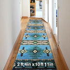 YHSF South West Native American Area Rug C318 - Easy Clean, Thick, Soft, Durable Native Tribal American Indian Inspired Rug for Bedroom/Living Room and More - Blue-Green, 2 ft 4 in x 10 ft 11 in