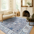 Fame Living Grey Oushak Rug, Modern, Vintage, Turkish, Eclectic, Floral, Pastel, Washable, Oversized, Extra Large Area Rugs for Living Room, Dining, Bedroom, Lounge 9'5"x14'