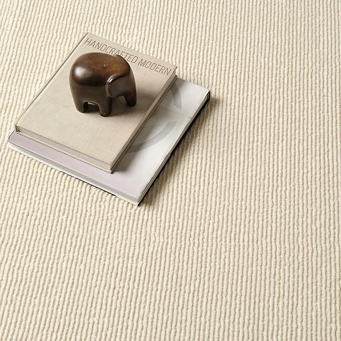 Revival Rugs Stripe 7'10"x10' Washable Area Rug for Living Room Bedroom - 100% Recycled Oeko-TEX Certified, Medium Pile, Beige, Cream