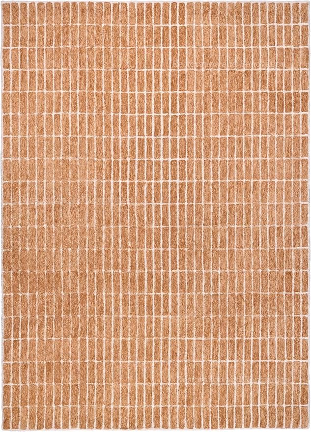Hand-Tufted 100% Wool Area Rug – Unique Modern Geometric Grid Pattern, Soft Plush Textured Carpet for Living Room, Bedroom, Dining Room & Entryway (Gold, 9' x 12')