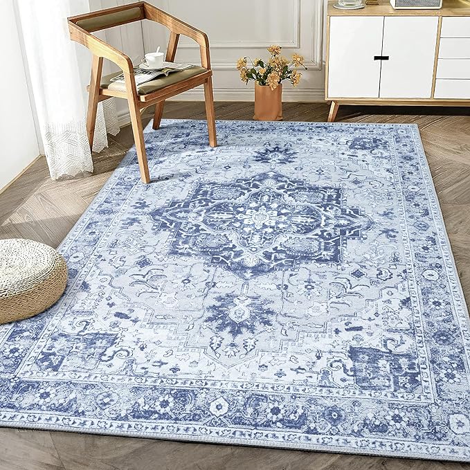 Bloom Rugs Washable Non-Slip 3' x 5' Rug - Gray/Blue Traditional Medallion Area Rug for Living Room, Bedroom, Dining Room, and Kitchen - Exact Size: 3' x 5'