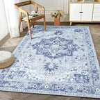 Bloom Rugs Washable Non-Slip 3' x 5' Rug - Gray/Blue Traditional Medallion Area Rug for Living Room, Bedroom, Dining Room, and Kitchen - Exact Size: 3' x 5'
