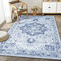 Bloom Rugs Washable Non-Slip 6' x 9' Rug - Gray/Blue Traditional Medallion Area Rug for Living Room, Bedroom, Dining Room, and Kitchen - Exact Size: 6' x 9'