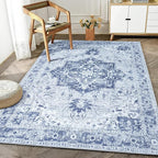 Bloom Rugs Washable Non-Slip 6' x 9' Rug - Gray/Blue Traditional Medallion Area Rug for Living Room, Bedroom, Dining Room, and Kitchen - Exact Size: 6' x 9'