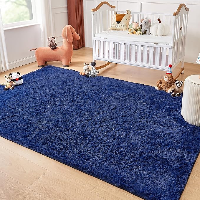 Andency Navy Soft Area Rugs for Living Room Bedroom, 3x5 Non-Slip Fluffy Shag Carpet, Indoor Floor Fuzzy Shaggy Living Room Plush Rug for Kids Dorm Nursery Home Decor Aesthetic