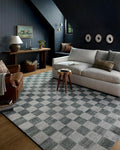 Loloi Chris Loves Julia Calvin Collection CLV-01 Blue/Ivory 2'-7" x 7'-6" Runner Rug Checkered Neutral Soft Living Room Bedroom Carpet