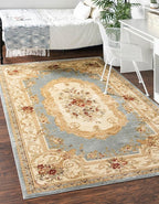 Rugs.com Chateau Collection Rug – 3' x 5' Light Blue Medium Rug Perfect for Entryways, Kitchens, Breakfast Nooks, Accent Pieces