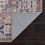 Bloom Rugs Washable Non-Slip 2' x 3' Rug - Brown/Blue/Orange Traditional Oriental Area Rug for Living Room, Bedroom, Dining Room, and Kitchen - Exact Size: 2' x 3'