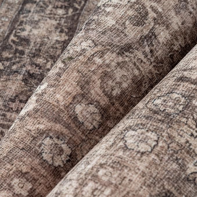 6x9 Brown Washable Area Rug for Living Room Bedroom Neutral Vintage Soft Non Slip Rug Low Pile Distressed Carpet for Dining Room Nursery Office Indoor