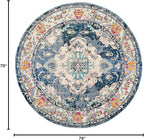 SAFAVIEH Monaco Collection Area Rug - 6'7" Round, Navy & Light Blue, Boho Chic Medallion Distressed Design, Non-Shedding & Easy Care, Ideal for High Traffic Areas in Living Room, Bedroom (MNC243N)