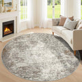 6ft Washable Round Rug - 6x6 Area Rugs Modern Abstract Rugs for Living Room Non-Slip Low Pile Soft Machine Washable Carpet for Bedroom, Living Room, Dining Room, Nursery, Farmhouse (6'x6' Brown Grey)
