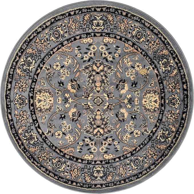 Unique Loom Sialk Hill Collection Area Rug - Washington (4' 1" Round Gray/Black)