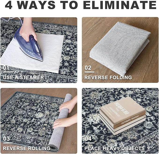 KILOCOCO Runner for Hallway 3x16 Runner Rug Printed Vintage Floral Washable Rug Kitchen Runners Soft Non-Slip Low Pile Hallway Runners Laundry Room Distressed Boho Rugs, Navy/Charcoal