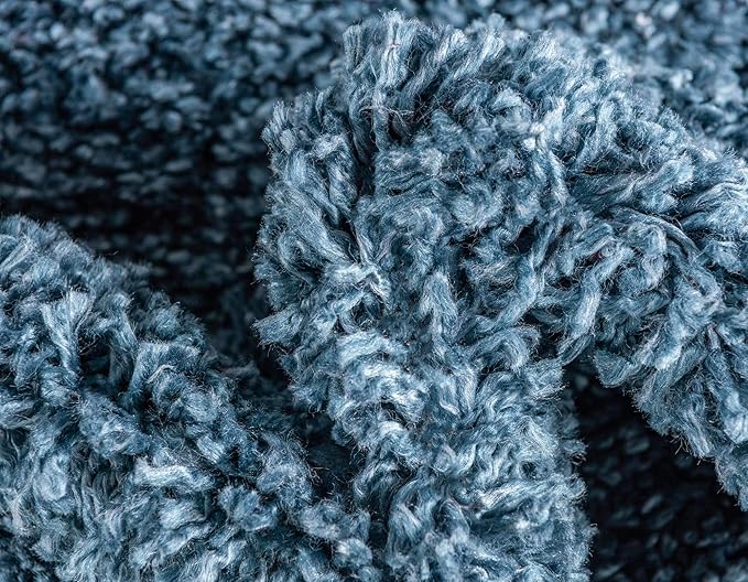 Unique Loom Davos Shag Collection Area Rug - Solid (6' 7" Round, Marine Blue)