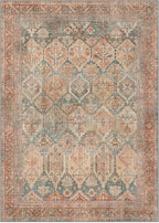Bavni Washable Rug 5x7 Area Rug for Living Room Bedroom Dining, Washable Vintage Print Carpet, Ultra-Thin Chenille Low Pile Lightweight Rug with Non Slip Backing, Clay