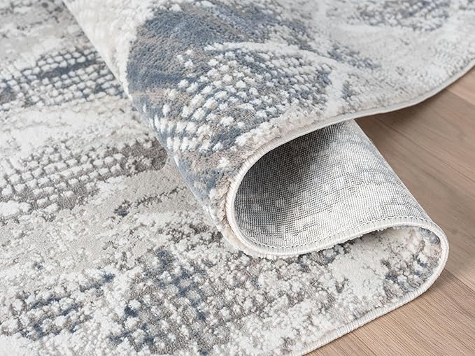 Adel Modern Area Rug for Living Room, 6x9 Rustic Distressed Abstract Blue Rug, Medium Pile Stain Resistant Carpet for Bedroom, Dining Room or Kitchen (6' x 9', Blue)