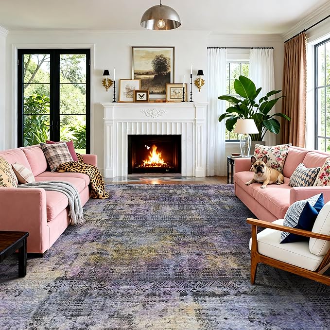 Kokia Abstract Area Rugs 9x12 Bedroom Washable Decor Low Pile Non-Slip Non-Shedding Indoor Black Gray Carpet Foldable Stain Resistant Floor Mat Living Room Dining Room, Oslo Nebula