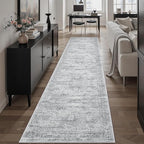 Runner Rug 2'6" x 10' Washable Non-Slip Runner Rugs for Kitchen Bathroom Laundry Room Vintage Ultra Thin Runners for Hallway Entryway Grey