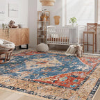 Area Rug 6x9 Washable Rug, Vintage Boho Medallion Rugs Non-Slip Soft Low Pile Large Distressed Rug Indoor Retro Carpet for Living Room Bedroom Dining Room Home Office (Tribal Medallion/Multi, 6'x9')